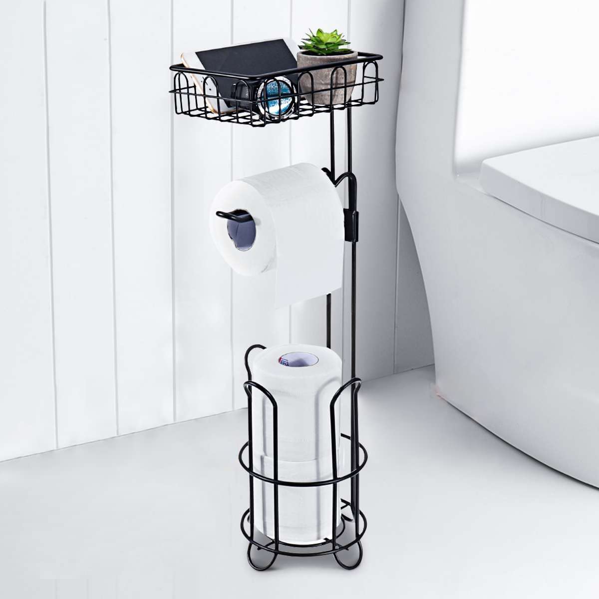 Toilet Paper Holder Stand and Storage Dispenser with Shelf for Bathroom Tristar Online