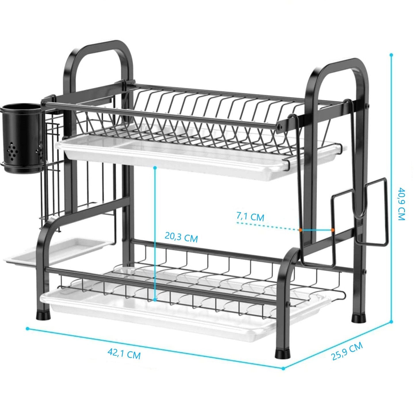 Stainless Steel 2-Tier Dish Drying Rack with Utensil Holder, Cutting Board Holder and Dish Drainer for Kitchen Counter (Black) Tristar Online