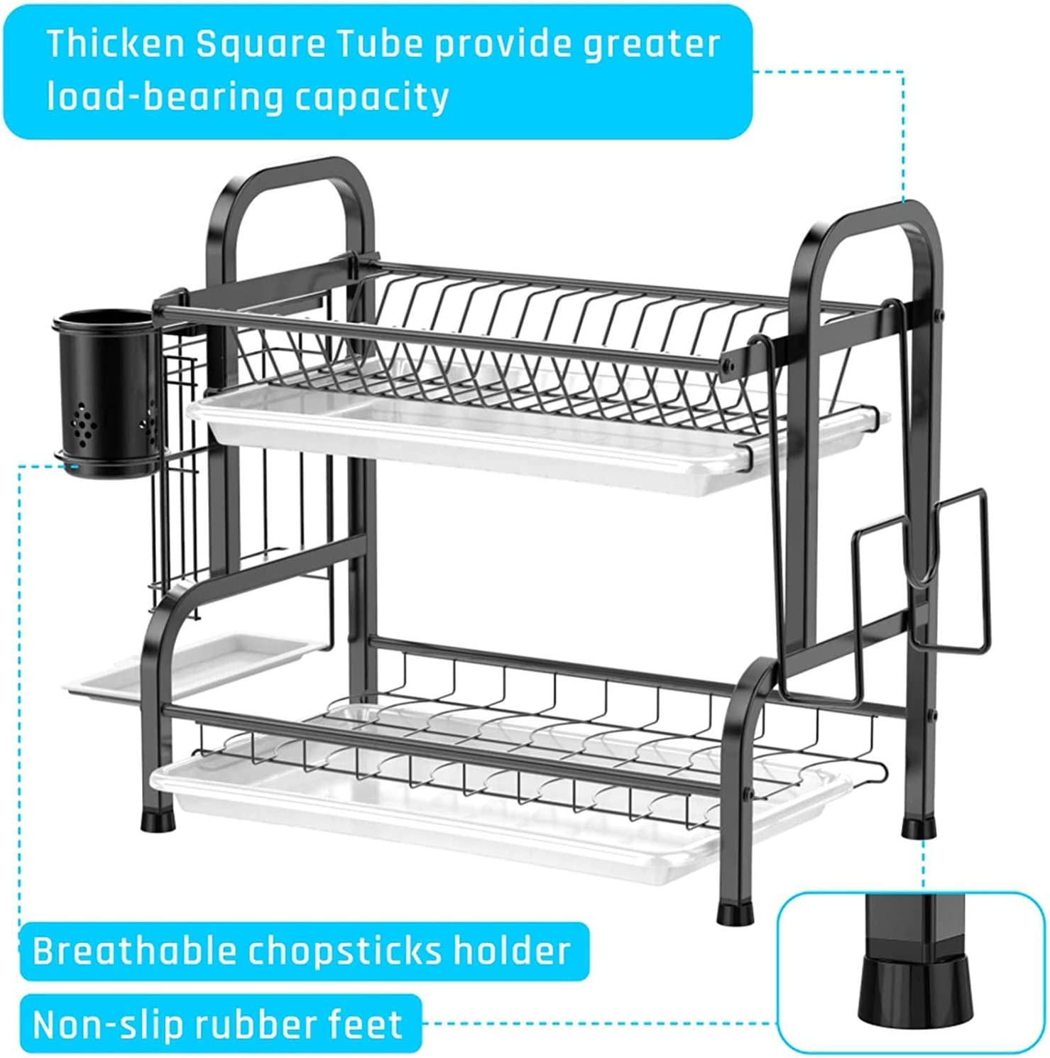 Stainless Steel 2-Tier Dish Drying Rack with Utensil Holder, Cutting Board Holder and Dish Drainer for Kitchen Counter (Black) Tristar Online