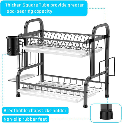 Stainless Steel 2-Tier Dish Drying Rack with Utensil Holder, Cutting Board Holder and Dish Drainer for Kitchen Counter (Black) Tristar Online