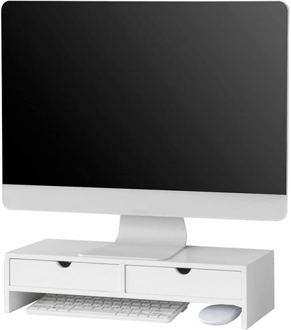 White Monitor Stand Desk Organizer with 2 Drawers Tristar Online