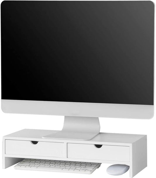 White Monitor Stand Desk Organizer with 2 Drawers Tristar Online