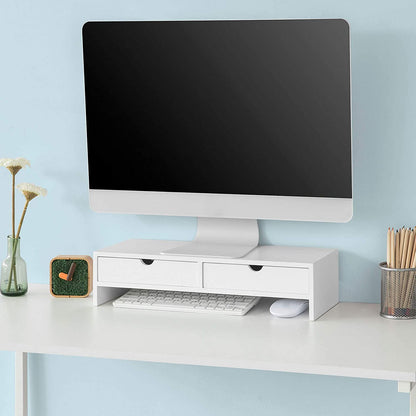 White Monitor Stand Desk Organizer with 2 Drawers Tristar Online