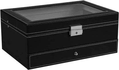 12 Slot PU Leather Lockable Watch and Jewelry Storage Boxes (Black) Tristar Online