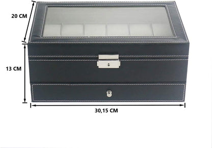 12 Slot PU Leather Lockable Watch and Jewelry Storage Boxes (Black) Tristar Online