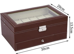 12 Slot PU Leather Lockable Watch and Jewelry Storage Boxes (Brown) Tristar Online