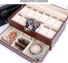 12 Slot PU Leather Lockable Watch and Jewelry Storage Boxes (Brown) Tristar Online