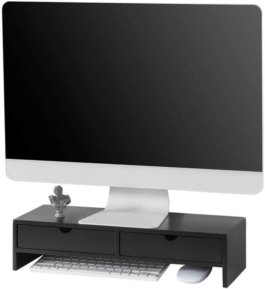 Black Monitor Stand Desk Organizer with 2 Drawers Tristar Online