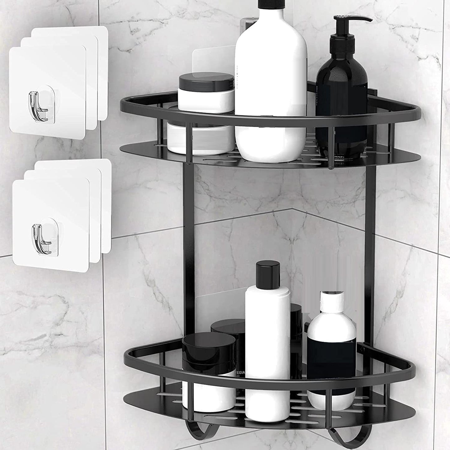2 Pack Aluminum Adhesive Shower Caddy Corner Shelf Storage Rack for Bathroom Tristar Online