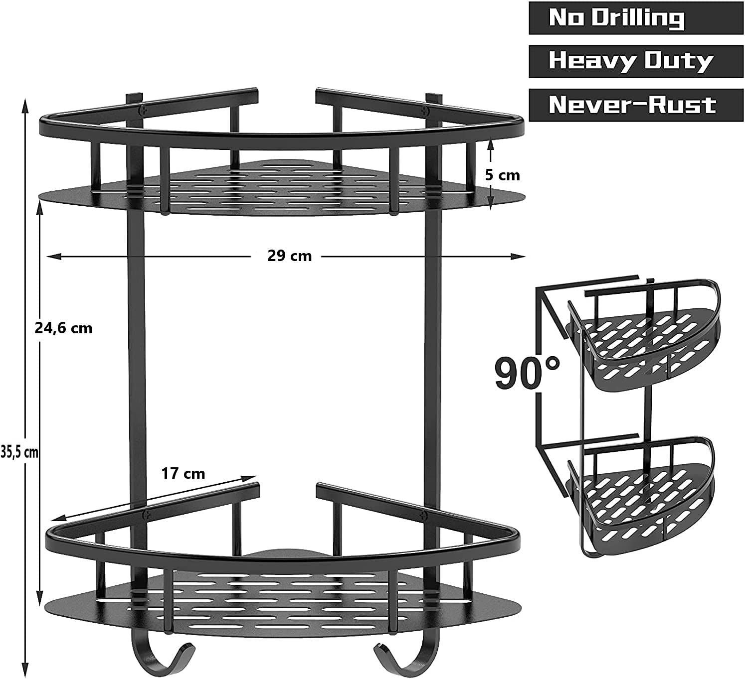 2 Pack Aluminum Adhesive Shower Caddy Corner Shelf Storage Rack for Bathroom Tristar Online
