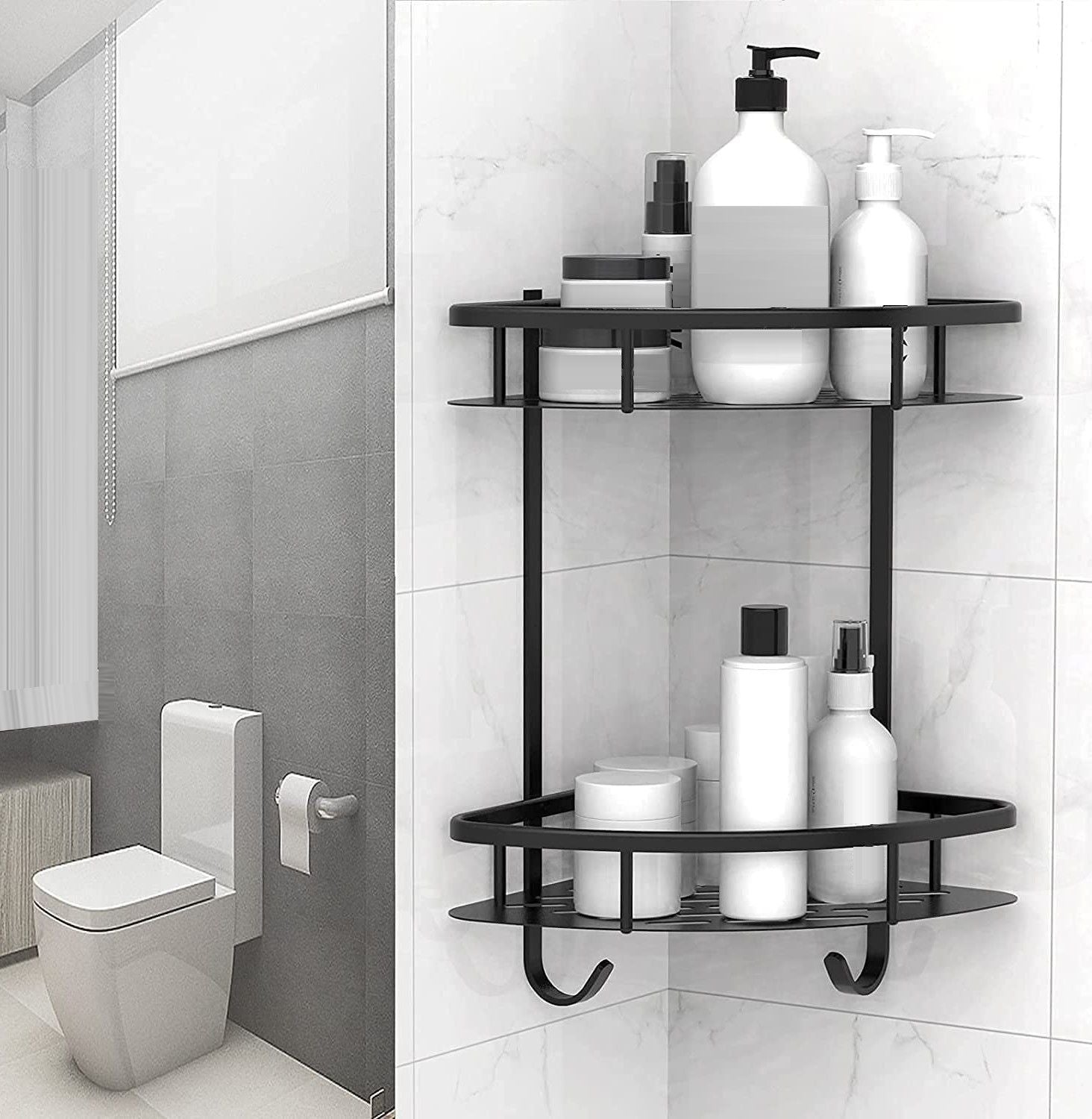 2 Pack Aluminum Adhesive Shower Caddy Corner Shelf Storage Rack for Bathroom Tristar Online