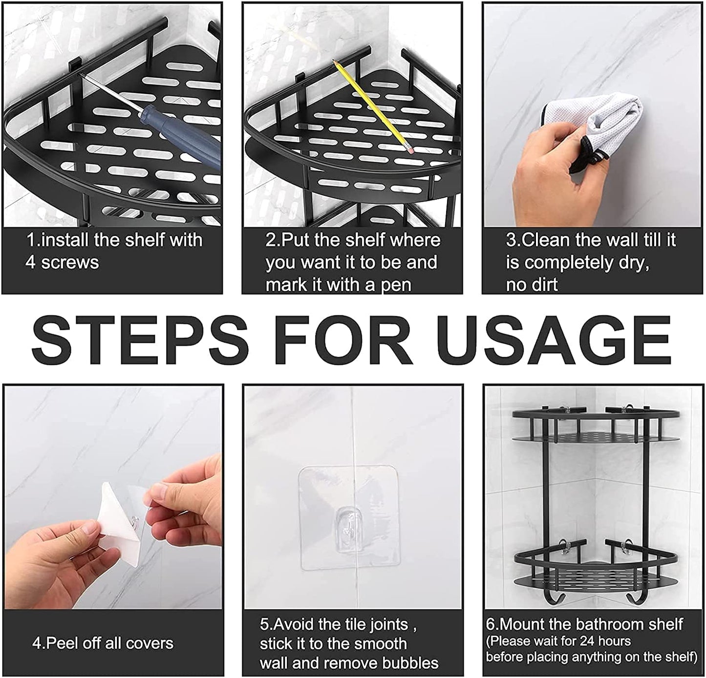 2 Pack Aluminum Adhesive Shower Caddy Corner Shelf Storage Rack for Bathroom Tristar Online