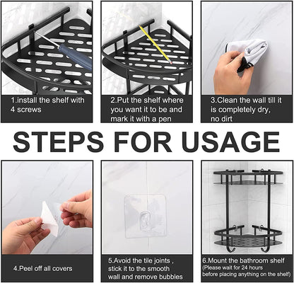 2 Pack Aluminum Adhesive Shower Caddy Corner Shelf Storage Rack for Bathroom Tristar Online