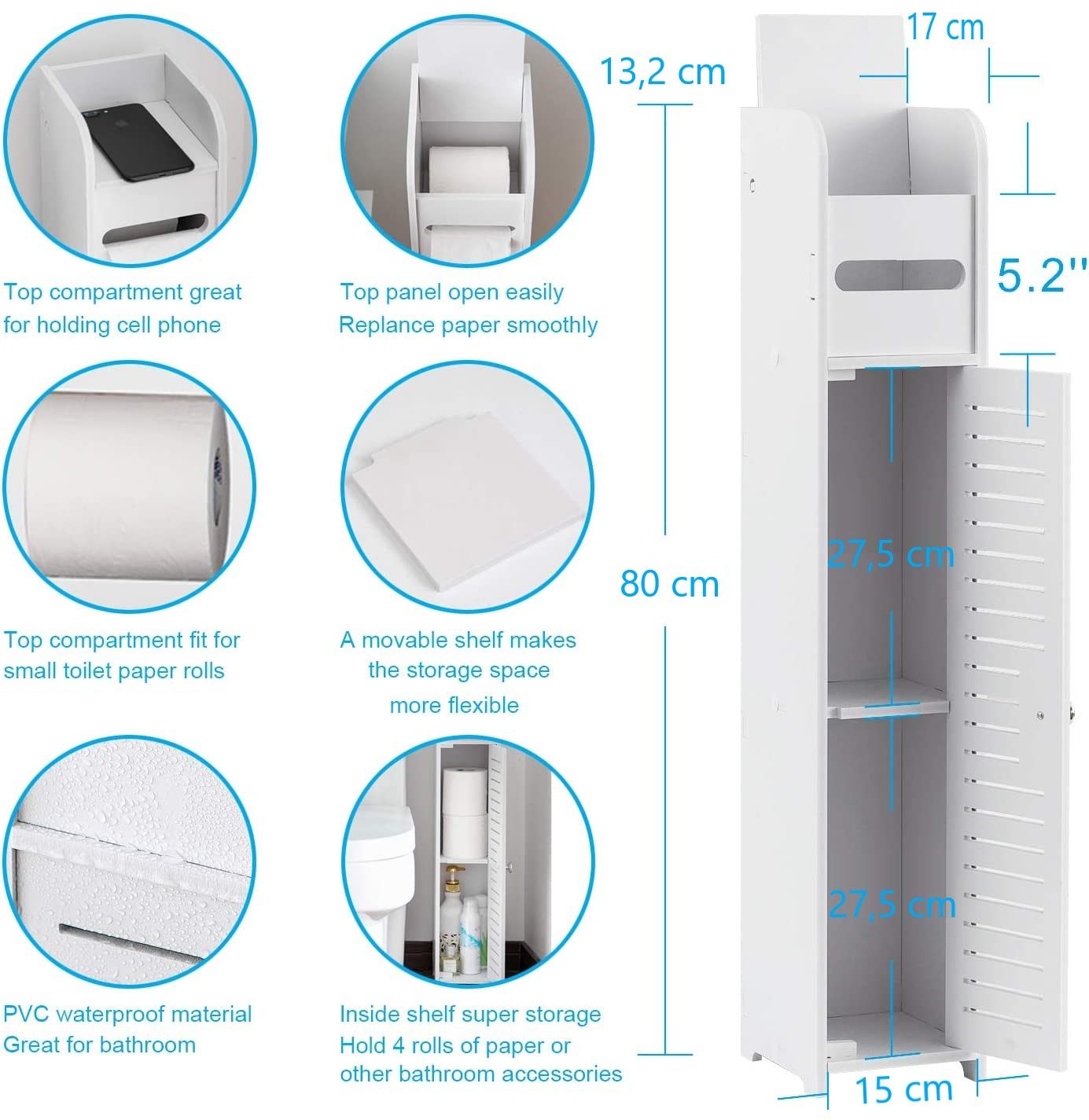 Toilet Paper Roll Holder for Bathroom (White, 80 cm) Tristar Online
