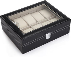 Black PU Leather Watch Organizer Display Storage Box Cases for Men & Women (10 slots) Tristar Online