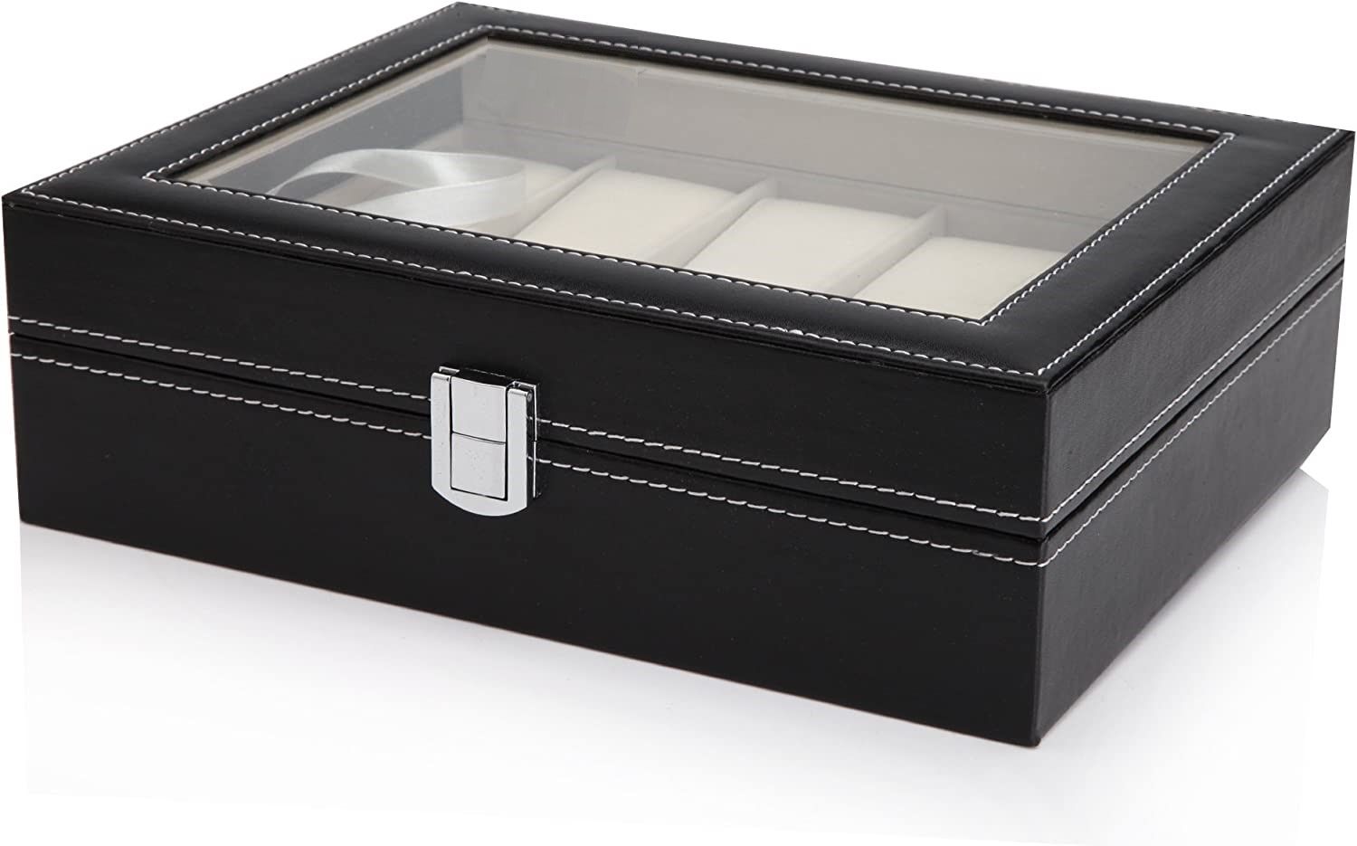 Black PU Leather Watch Organizer Display Storage Box Cases for Men & Women (10 slots) Tristar Online