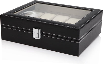Black PU Leather Watch Organizer Display Storage Box Cases for Men & Women (10 slots) Tristar Online
