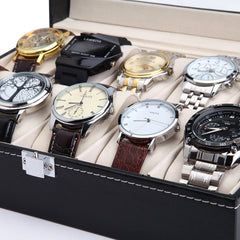 Black PU Leather Watch Organizer Display Storage Box Cases for Men & Women (10 slots) Tristar Online