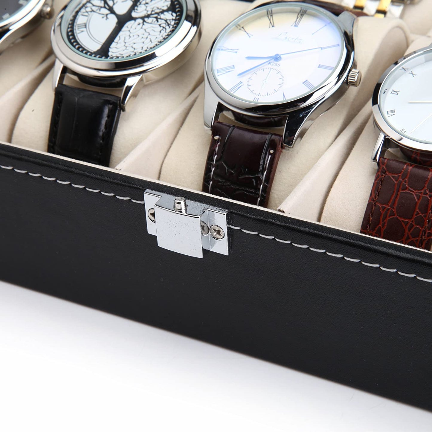 Black PU Leather Watch Organizer Display Storage Box Cases for Men & Women (10 slots) Tristar Online