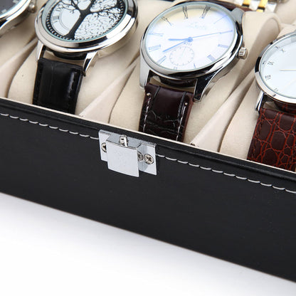 Black PU Leather Watch Organizer Display Storage Box Cases for Men & Women (10 slots) Tristar Online