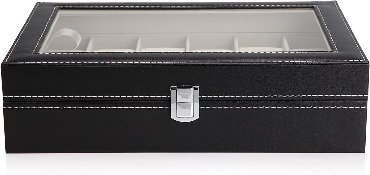 Black PU Leather Watch Organizer Display Storage Box Cases for Men & Women (12 slots) Tristar Online