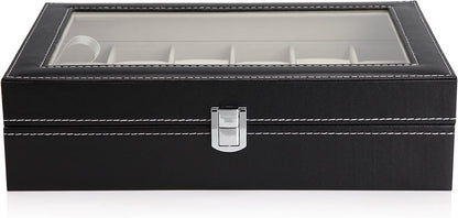 Black PU Leather Watch Organizer Display Storage Box Cases for Men & Women (12 slots) Tristar Online
