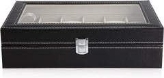 Black PU Leather Watch Organizer Display Storage Box Cases for Men & Women (12 slots) Tristar Online