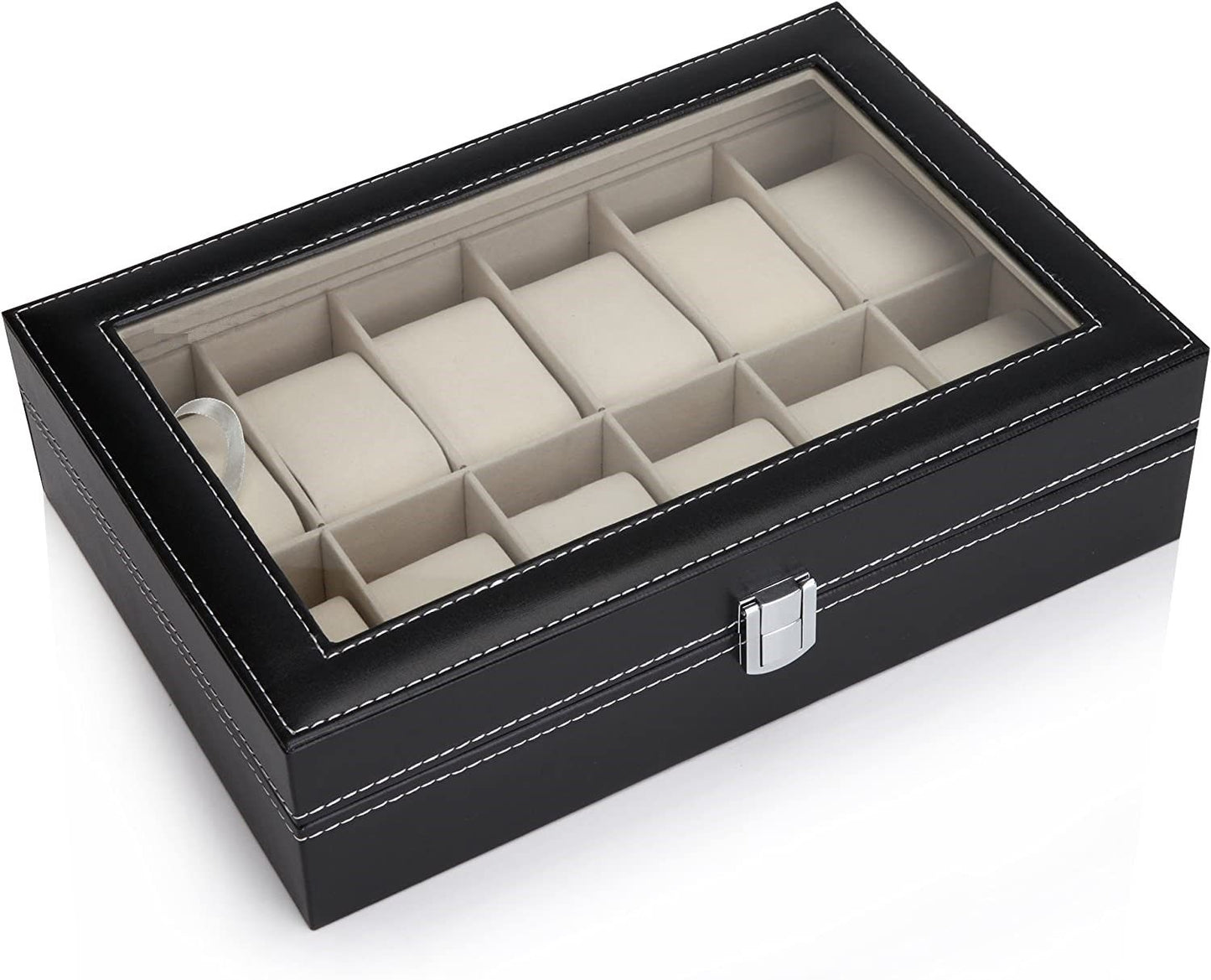 Black PU Leather Watch Organizer Display Storage Box Cases for Men & Women (12 slots) Tristar Online