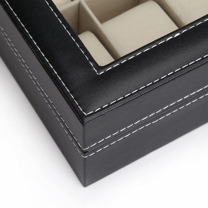 Black PU Leather Watch Organizer Display Storage Box Cases for Men & Women (12 slots) Tristar Online