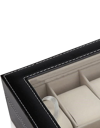 Black PU Leather Watch Organizer Display Storage Box Cases for Men & Women (12 slots) Tristar Online