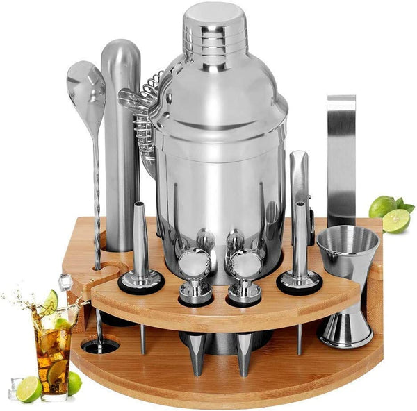 Cocktail Shaker Set Bartender Kit with Bamboo frame and 12 Pieces Stainless Steel Bar Tool Set Tristar Online