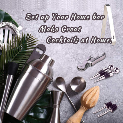 Cocktail Shaker Set Bartender Kit with Bamboo frame and 12 Pieces Stainless Steel Bar Tool Set Tristar Online