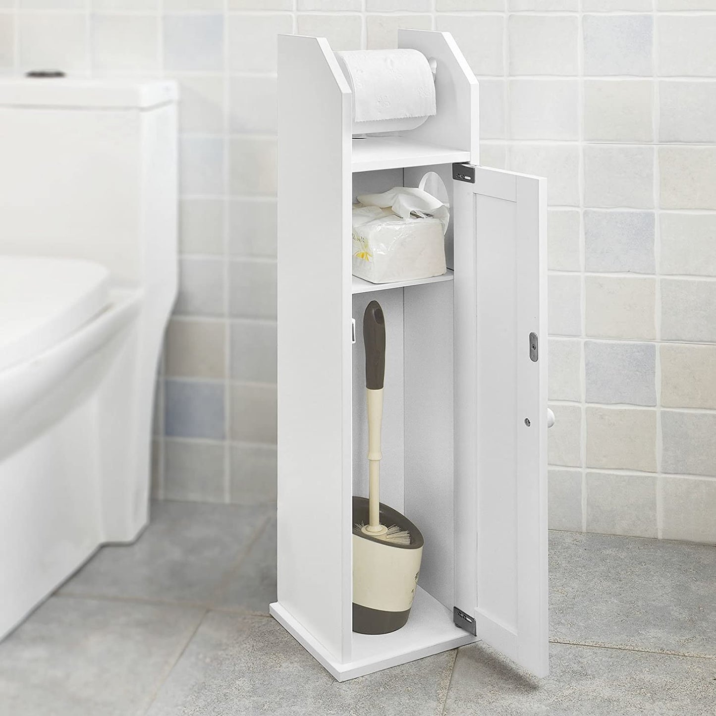 Toilet Paper Holder with Storage, Freestanding Cabinet, Toilet Brush Holder and Toilet Paper Dispenser Tristar Online
