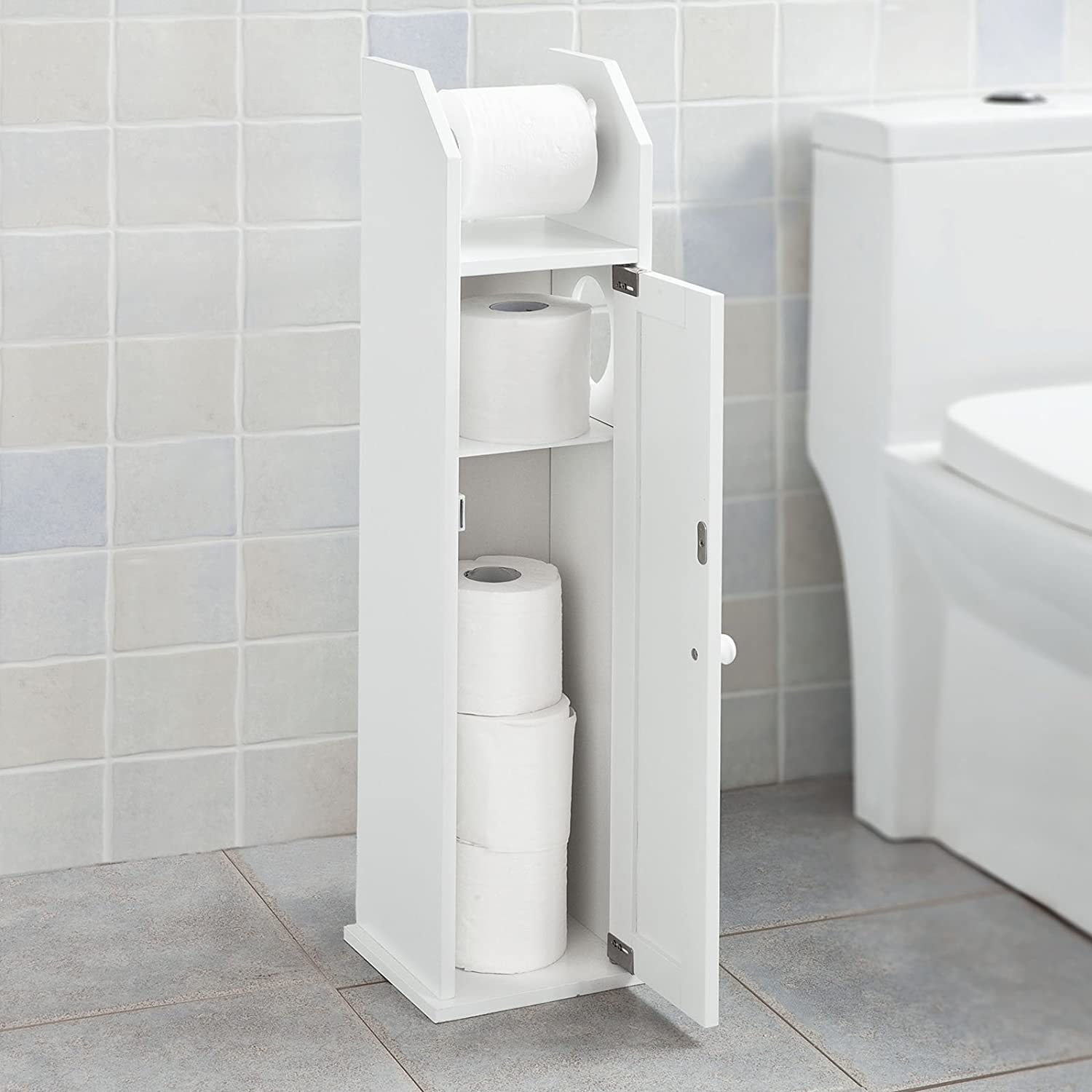 Toilet Paper Holder with Storage, Freestanding Cabinet, Toilet Brush Holder and Toilet Paper Dispenser Tristar Online