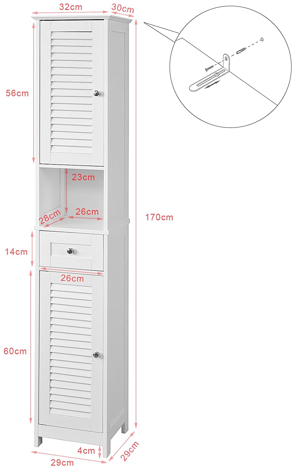 Freestanding Tall Bathroom Cabinet 170x32x30 cm Tristar Online
