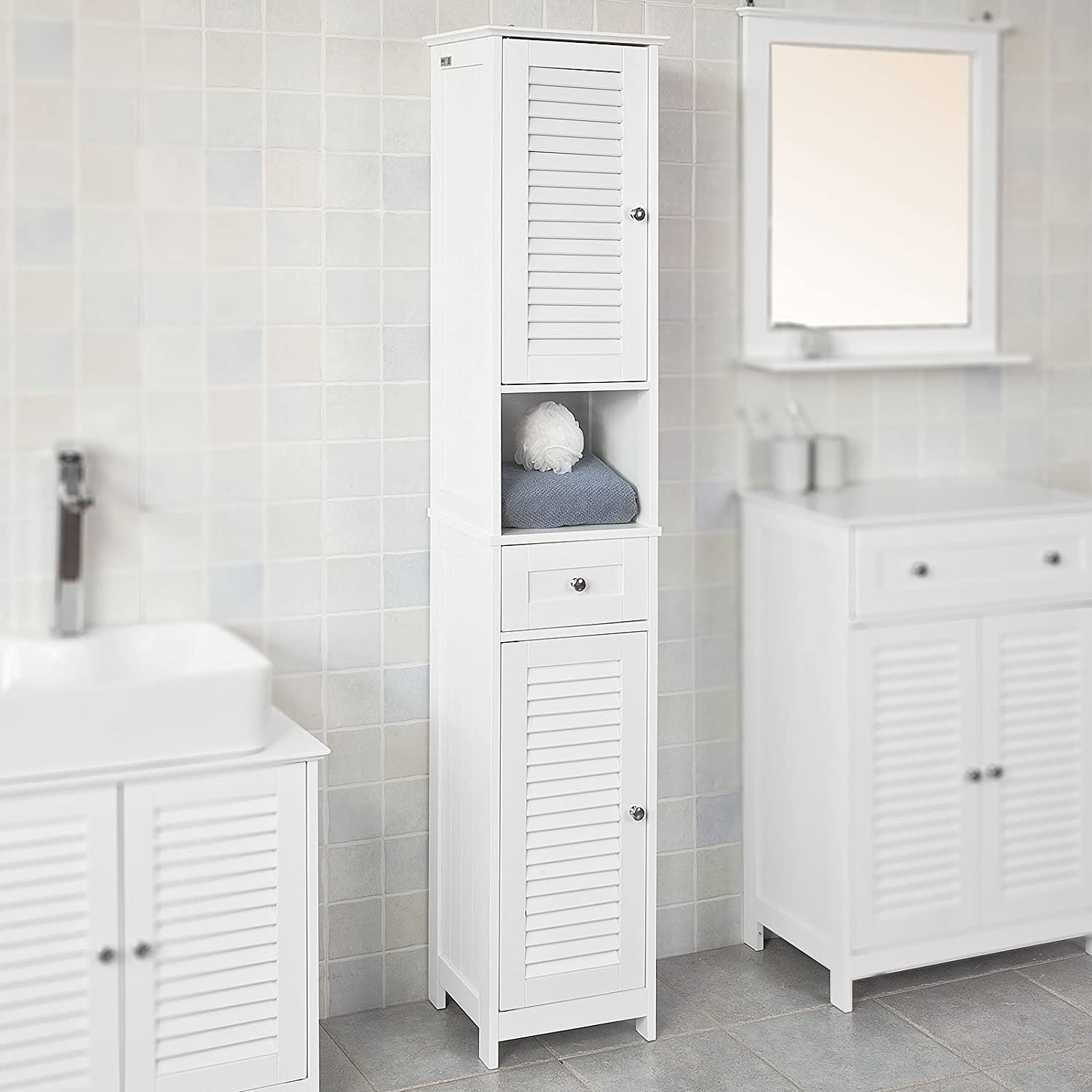 Freestanding Tall Bathroom Cabinet 170x32x30 cm Tristar Online