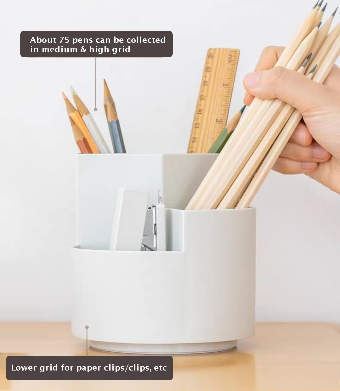 360 degree rotating multi-functional pen holder with 3 separate layer for office desk organiser (Grey) Tristar Online