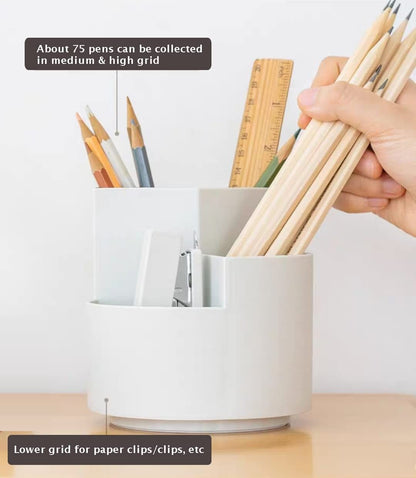 360 degree rotating multi-functional pen holder with 3 separate layer for office desk organiser (Grey) Tristar Online