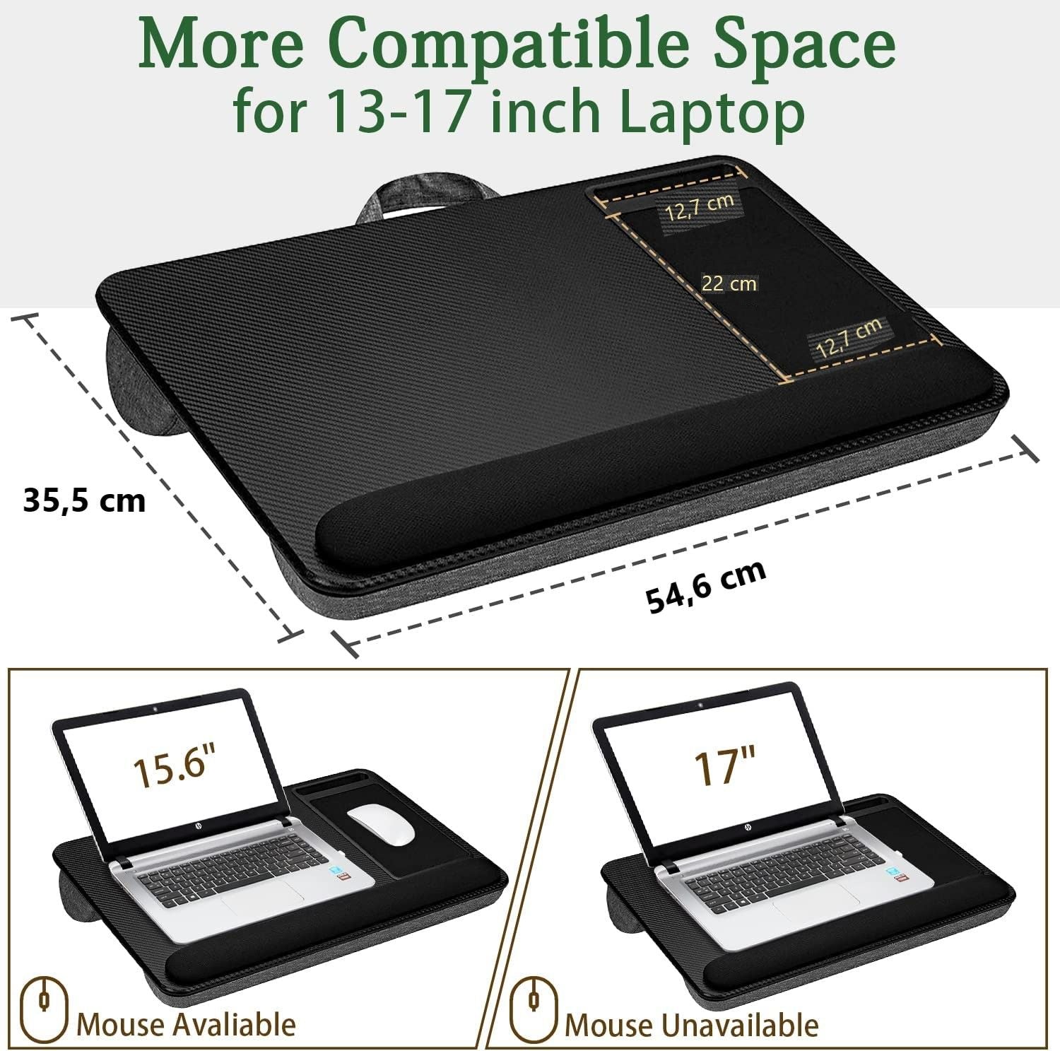 Portable Laptop Desk with Device Ledge, Mouse Pad and Phone Holder for Home Office (Black, 43cm) Tristar Online
