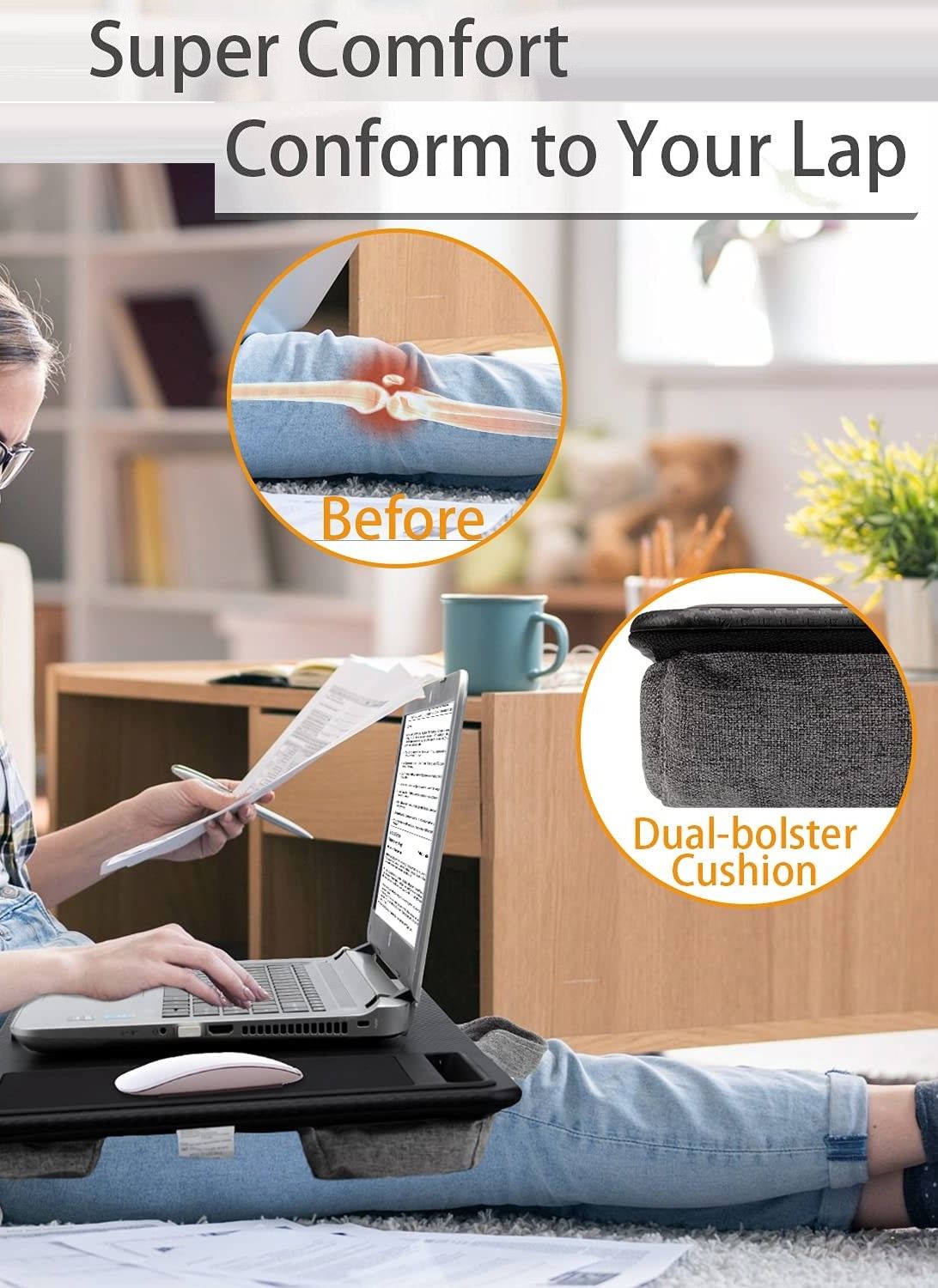 Portable Laptop Desk with Device Ledge, Mouse Pad and Phone Holder for Home Office (Black, 40cm) Tristar Online