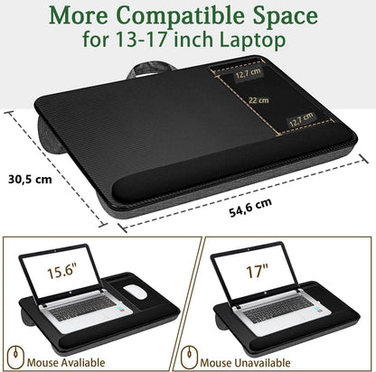 Portable Laptop Desk with Device Ledge, Mouse Pad and Phone Holder for Home Office (Black, 40cm) Tristar Online