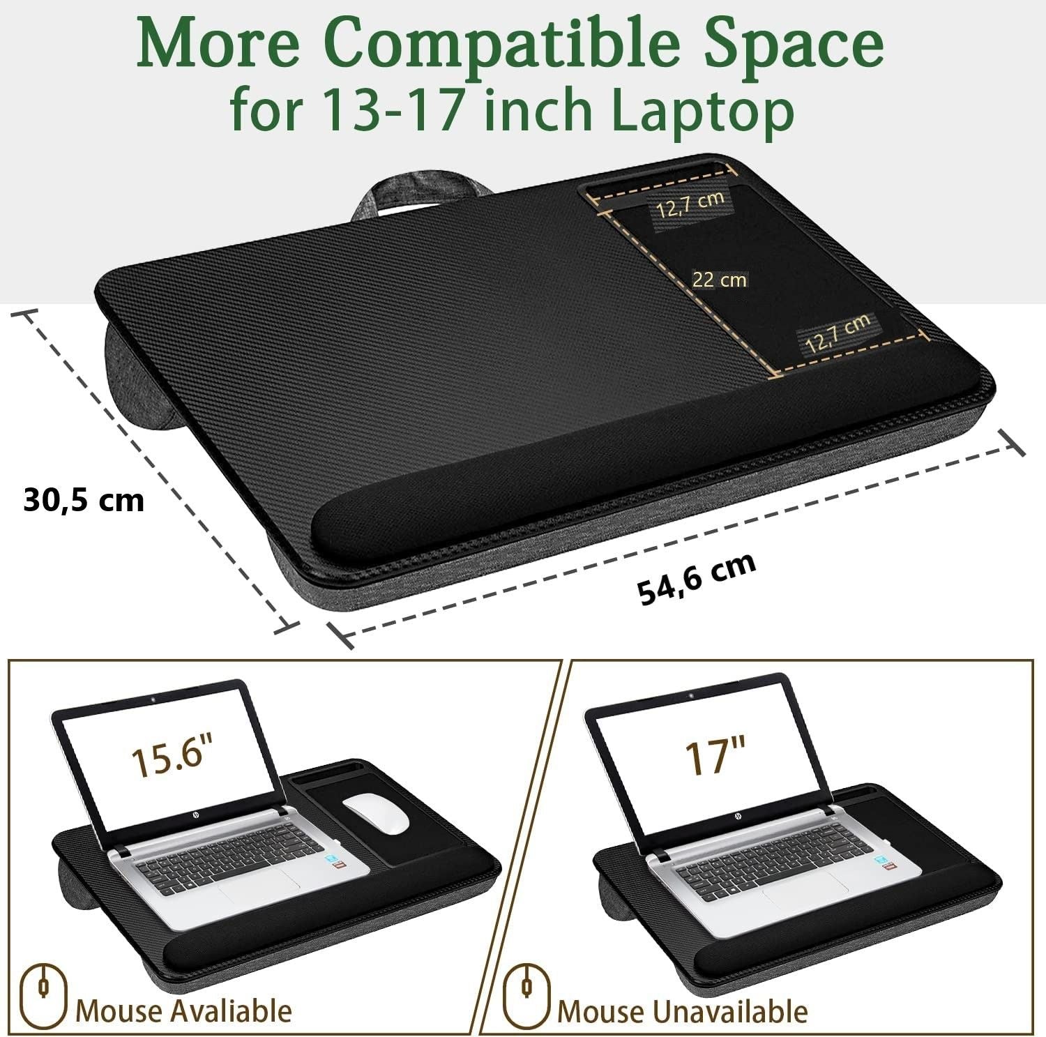 Portable Laptop Desk with Device Ledge, Mouse Pad and Phone Holder for Home Office (Black, 40cm) Tristar Online