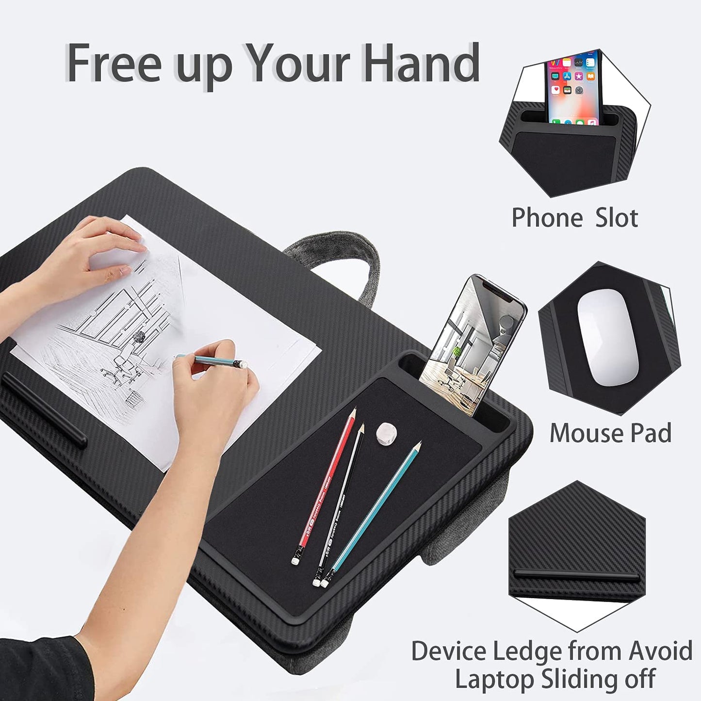 Portable Laptop Desk with Device Ledge, Mouse Pad and Phone Holder for Home Office (Black, 40cm) Tristar Online