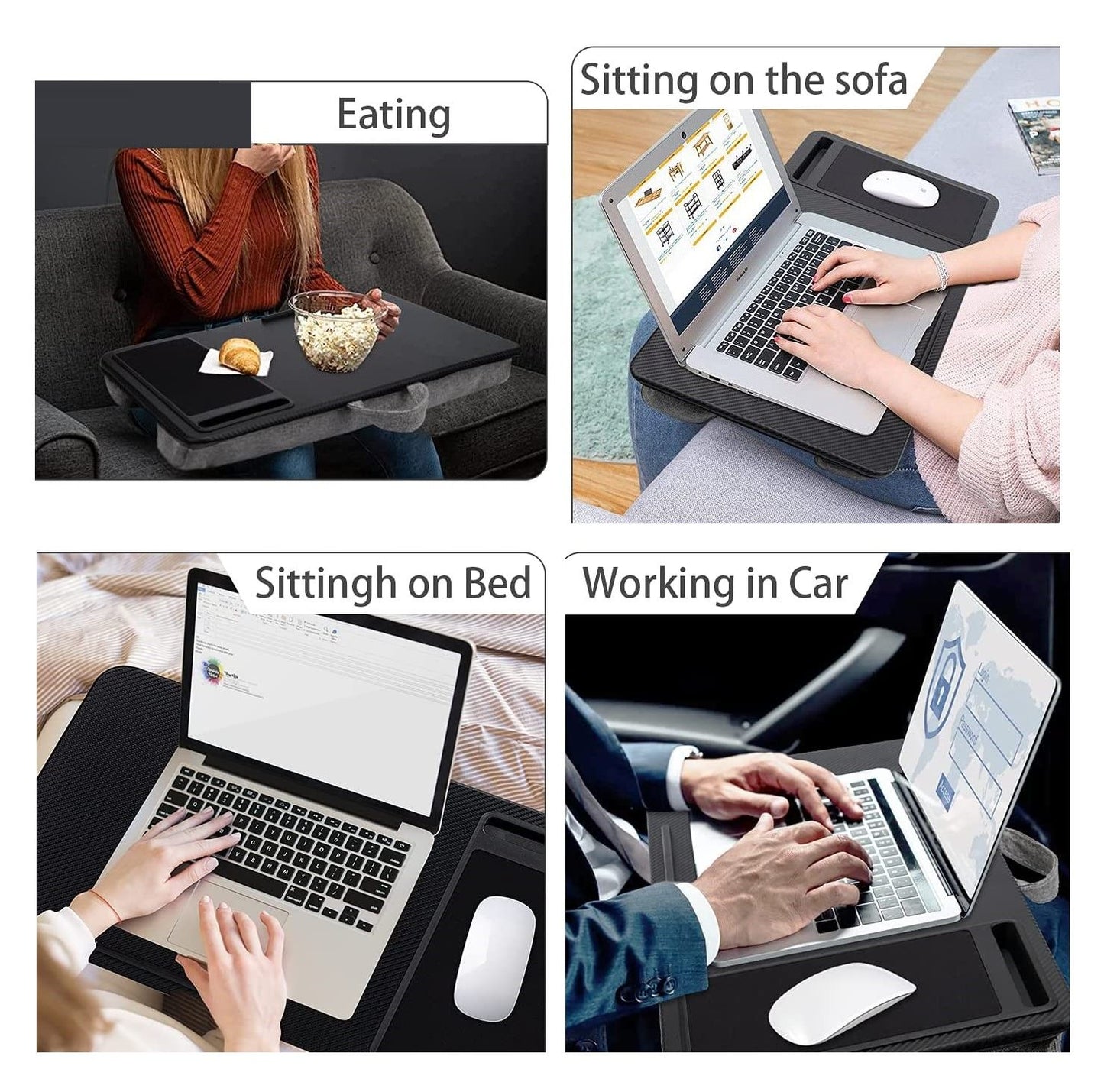 Portable Laptop Desk with Device Ledge, Mouse Pad and Phone Holder for Home Office (Black, 40cm) Tristar Online