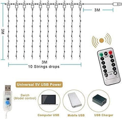 300 LEDs Window Curtain Fairy Lights 8 Modes and Remote Control for Bedroom (Warm White, 300 x 300cm) Tristar Online