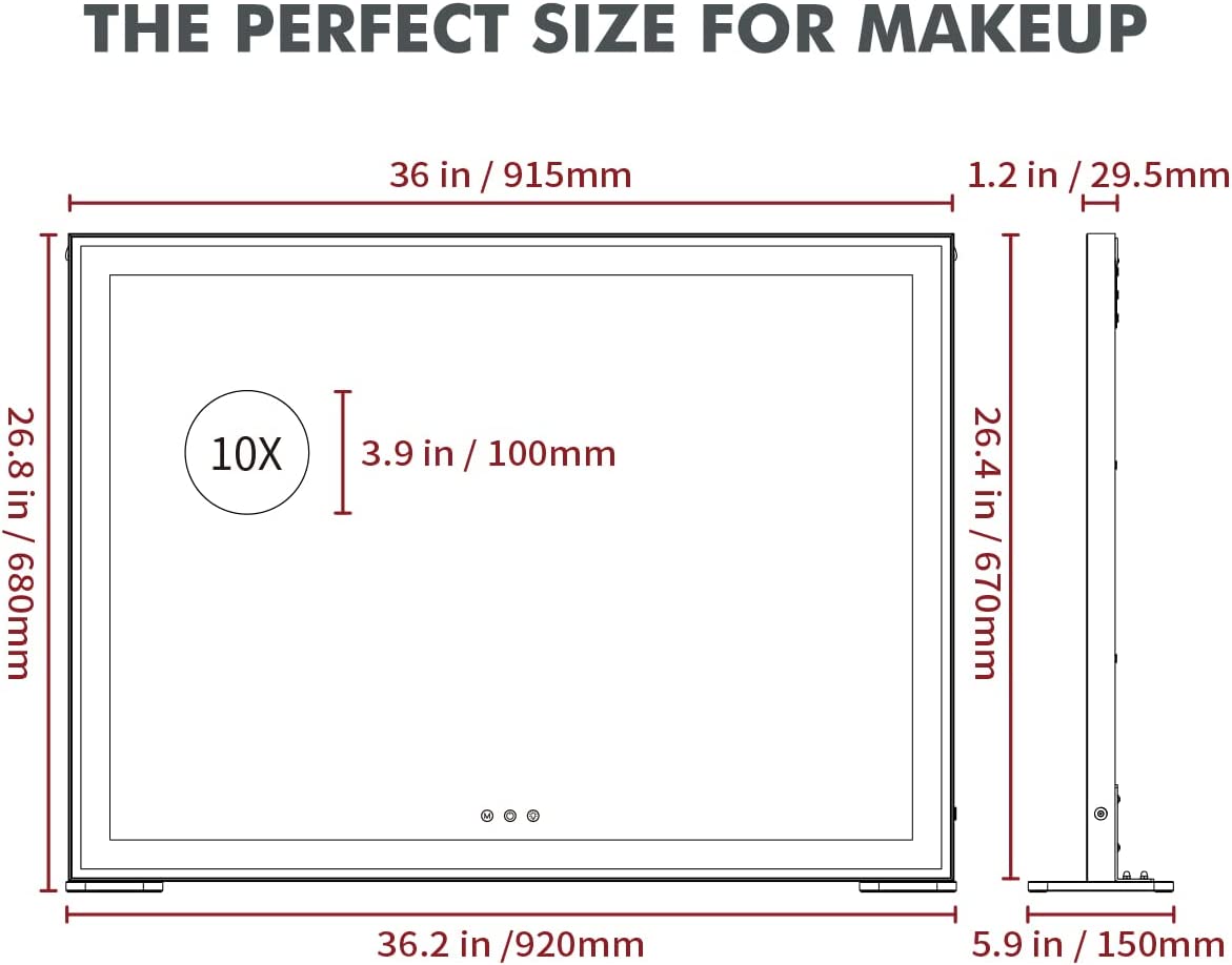 Large Hollywood Makeup Mirror 3 Modes Lighted and Smart Touch Control (92 x 68 cm) Tristar Online