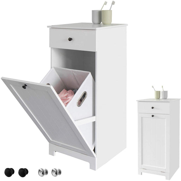 White Bathroom Cabinet with Laundry Basket and Drawer Tristar Online