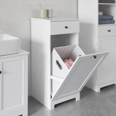 White Bathroom Cabinet with Laundry Basket and Drawer Tristar Online