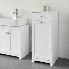 White Bathroom Cabinet with Laundry Basket and Drawer Tristar Online