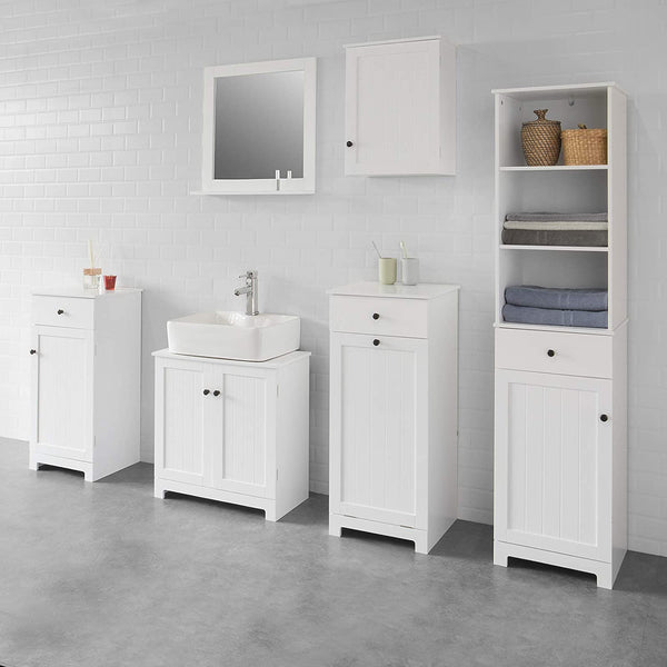 White Bathroom Cabinet with Laundry Basket and Drawer Tristar Online